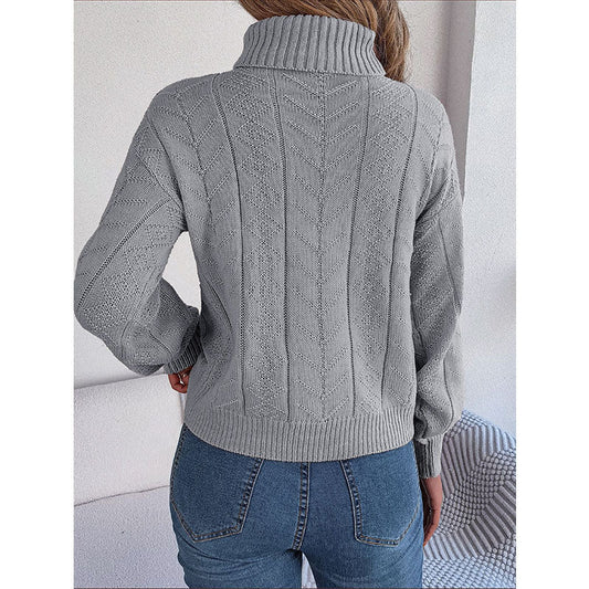 Out-Shine | High Collar Twist Knit Long Sleeve Pullover Sweater