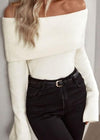 Out-Shine | Off-Shoulder Ribbed Sweater Slim Fit Style