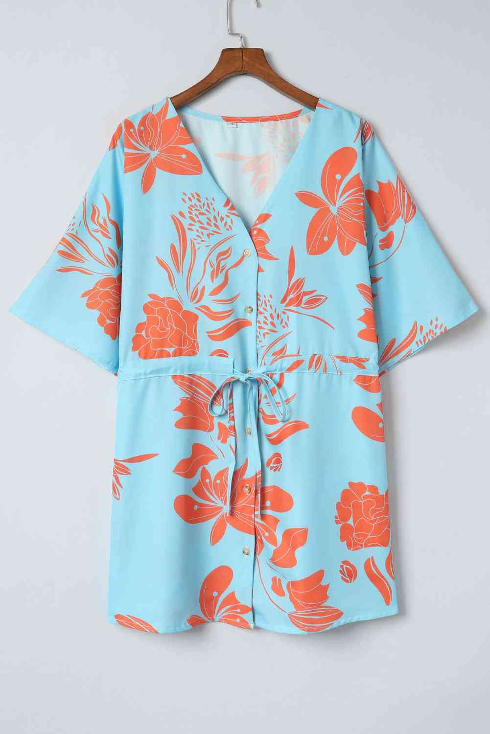 Out-Shine | Printed V - Neck Drawstring Waist Dress
