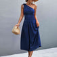 Out-Shine | Asymmetrical One Shoulder Smocked Waist Midi Dress