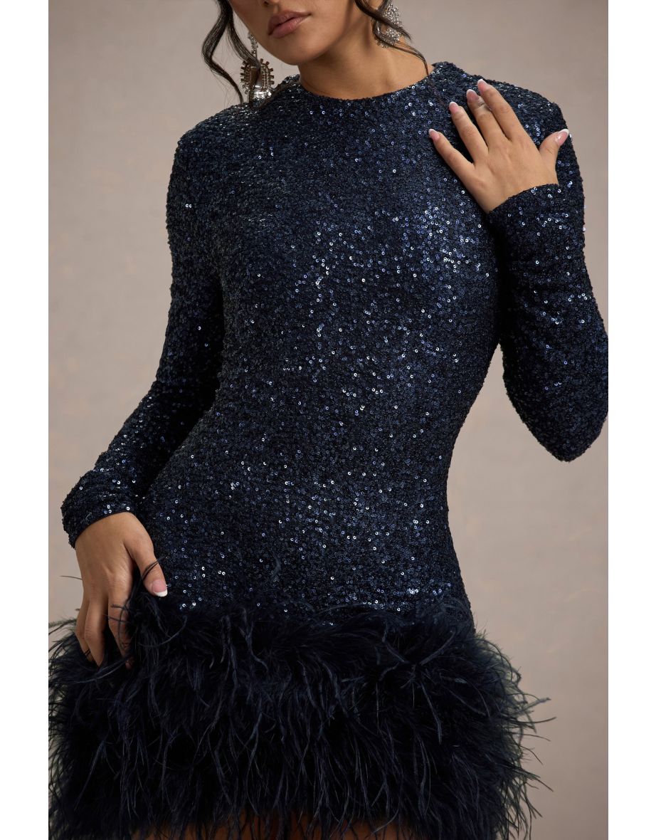 Out-Shine | Berry Sequin Feather Hem Mini Dress