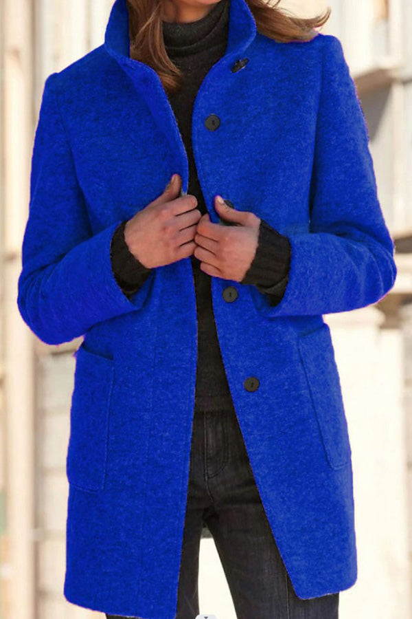 Out-Shine | Solid Color Button Stand Collar Wool Jacket