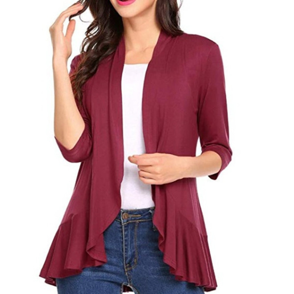Out-Shine | Solid Color Cardigan with Wavy Hem