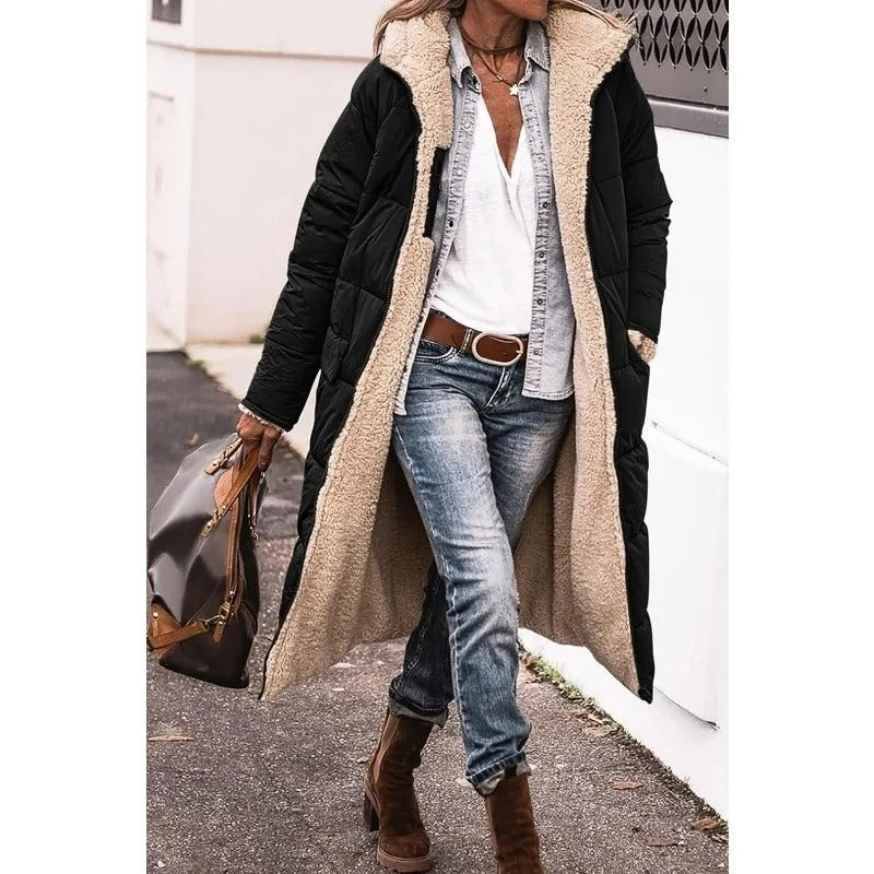 Out-Shine | Comfortable Warm Fleece Long Puffer Jacket with Hood