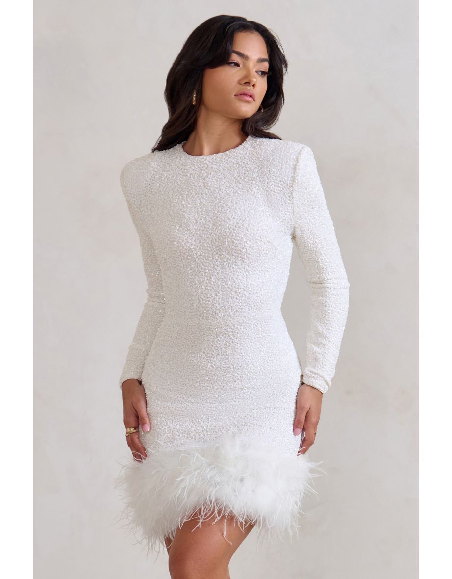 Out-Shine | Berry Sequin Feather Hem Mini Dress