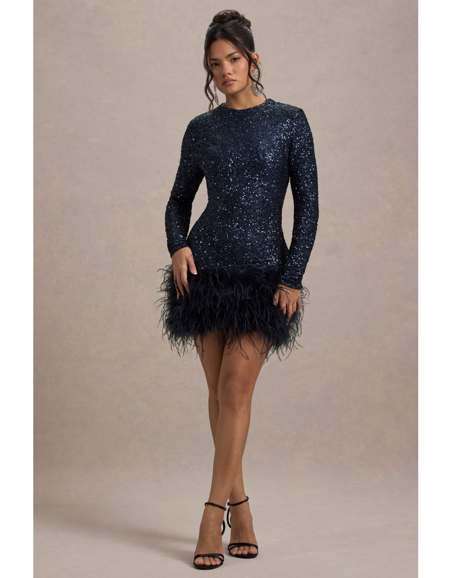 Out-Shine | Berry Sequin Feather Hem Mini Dress