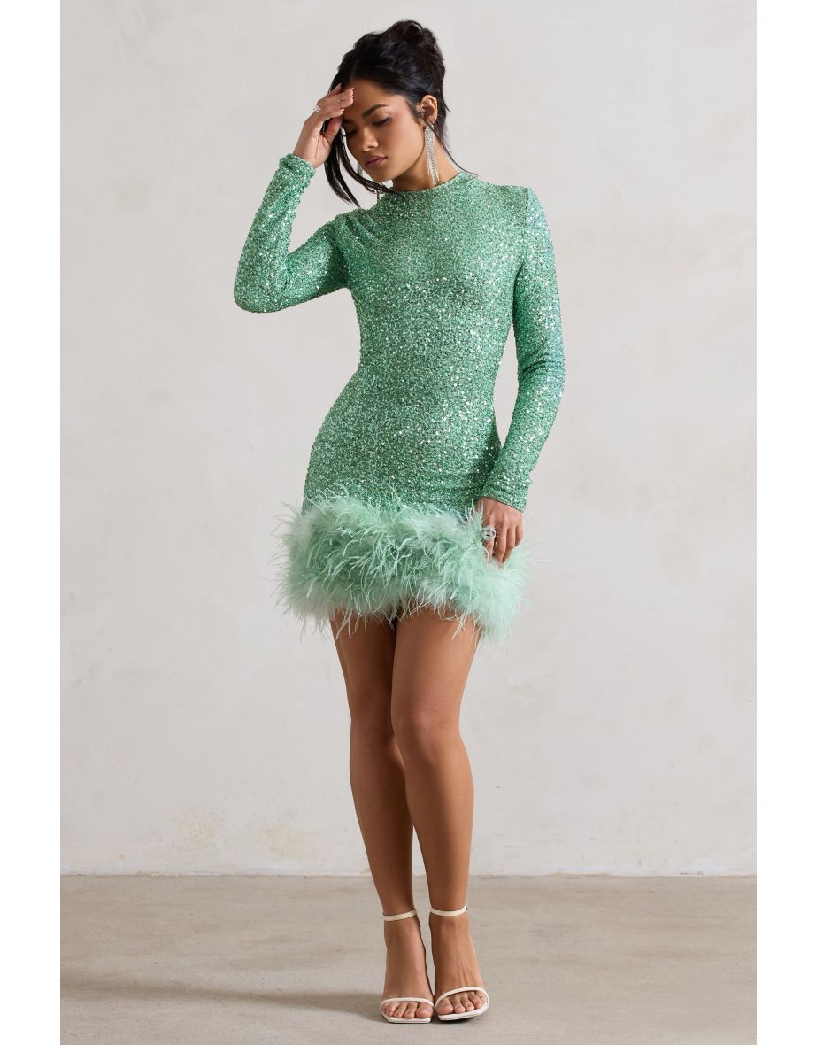 Out-Shine | Berry Sequin Feather Hem Mini Dress