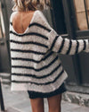 Out-Shine | Fluffy Stripes Relaxed Knit Sweater
