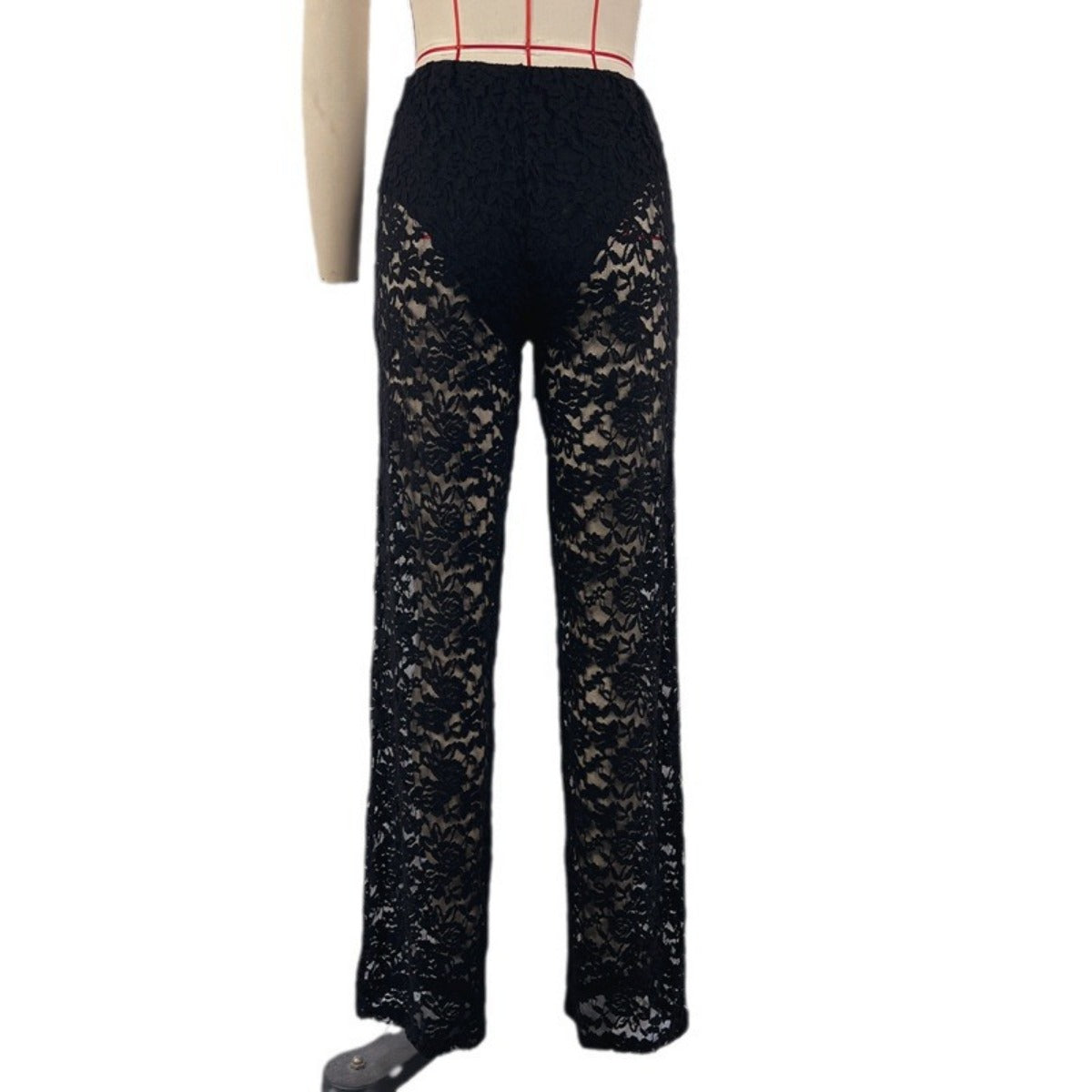 Out-Shine | Lace perspective high waist splice long straight pants