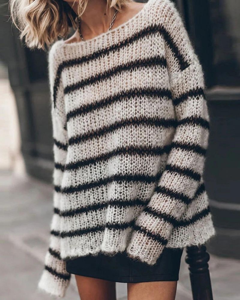 Out-Shine | Fluffy Stripes Relaxed Knit Sweater