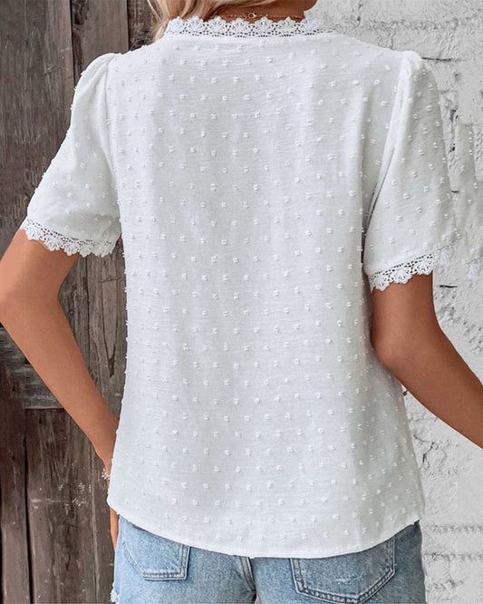 Out-Shine | Women's V Neck Stylish Accent Blouse White