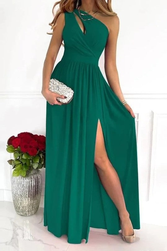 Out-Shine | Black Evening Dress With One Shoulder Wear Of Novella