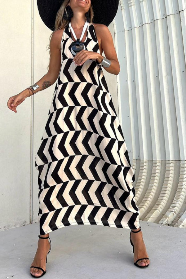 Out-Shine | Black - Beige Stripes, Long Dress