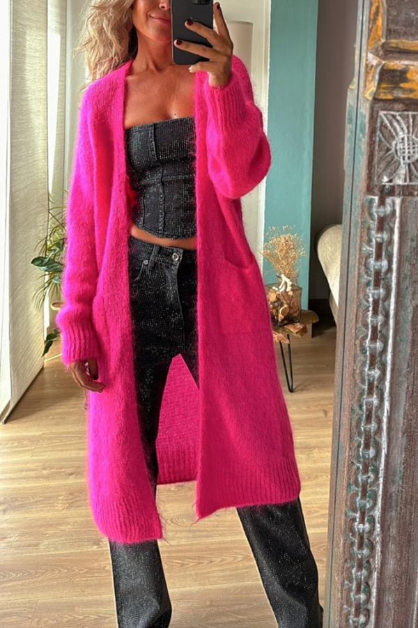 Out-Shine | Lighter, Medium Long Knitted Cardigan With Open Front And Pockets For Cold Winter Days