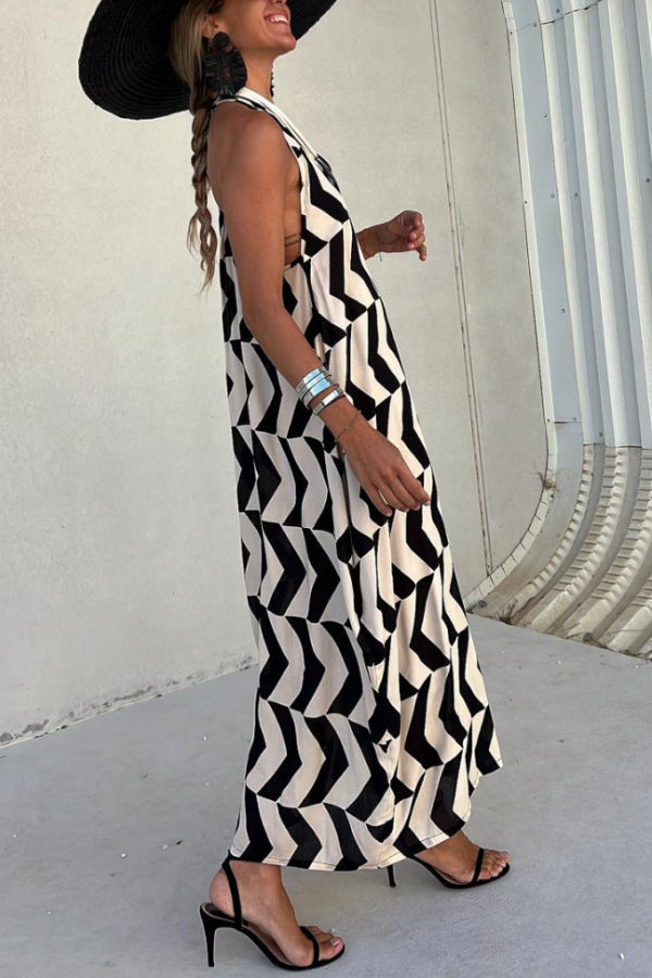 Out-Shine | Black - Beige Stripes, Long Dress