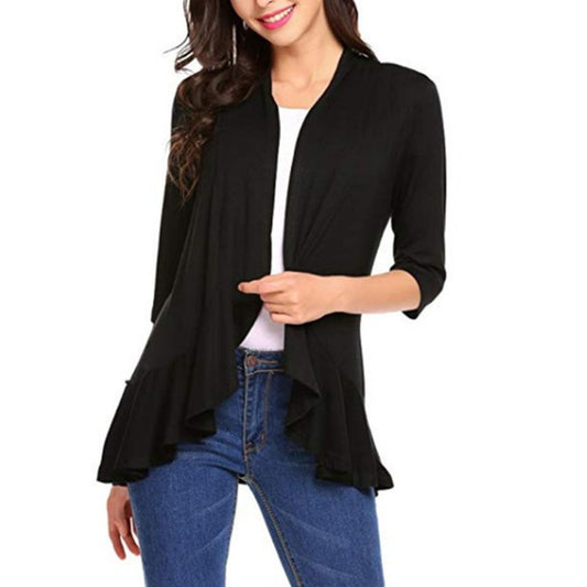 Out-Shine | Solid Color Cardigan with Wavy Hem