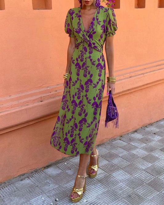 Deslumbra | Vestido midi estampado fruncido