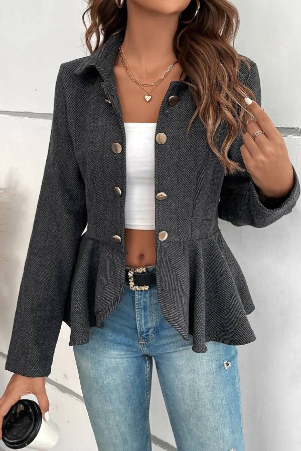 Out-Shine | Jacquard Ruffle Slim Double-Breasted Blazer