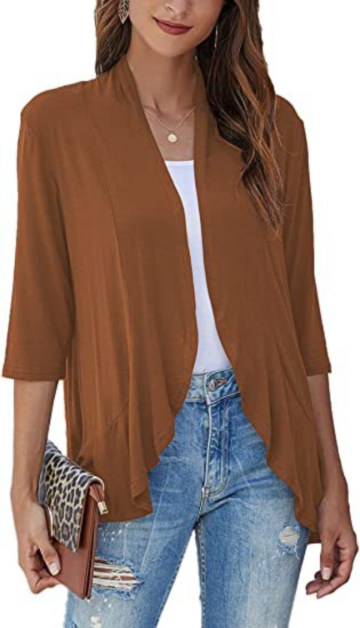 Out-Shine | Single color cardigan with seven quarter sleeves and ruffle border