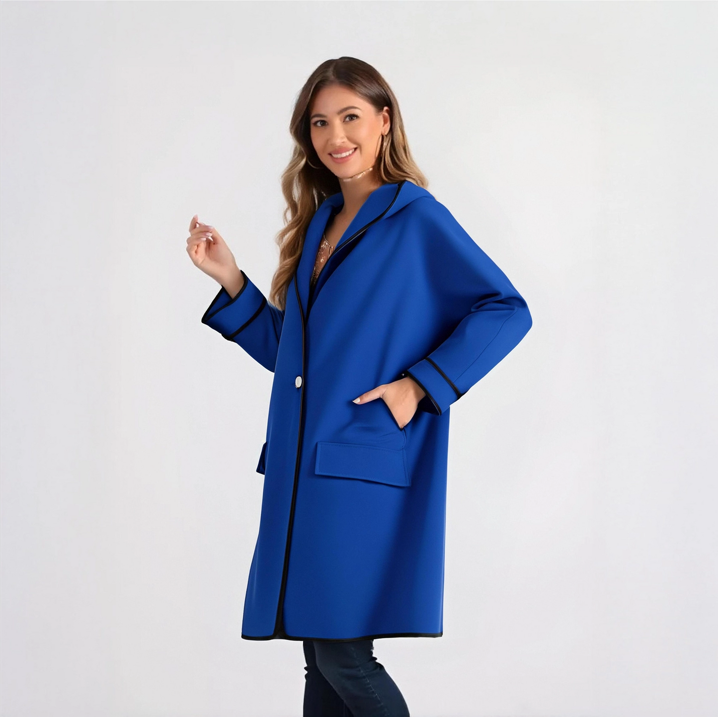Out-Shine | Multi-colored Loose Hooded Wool Coat