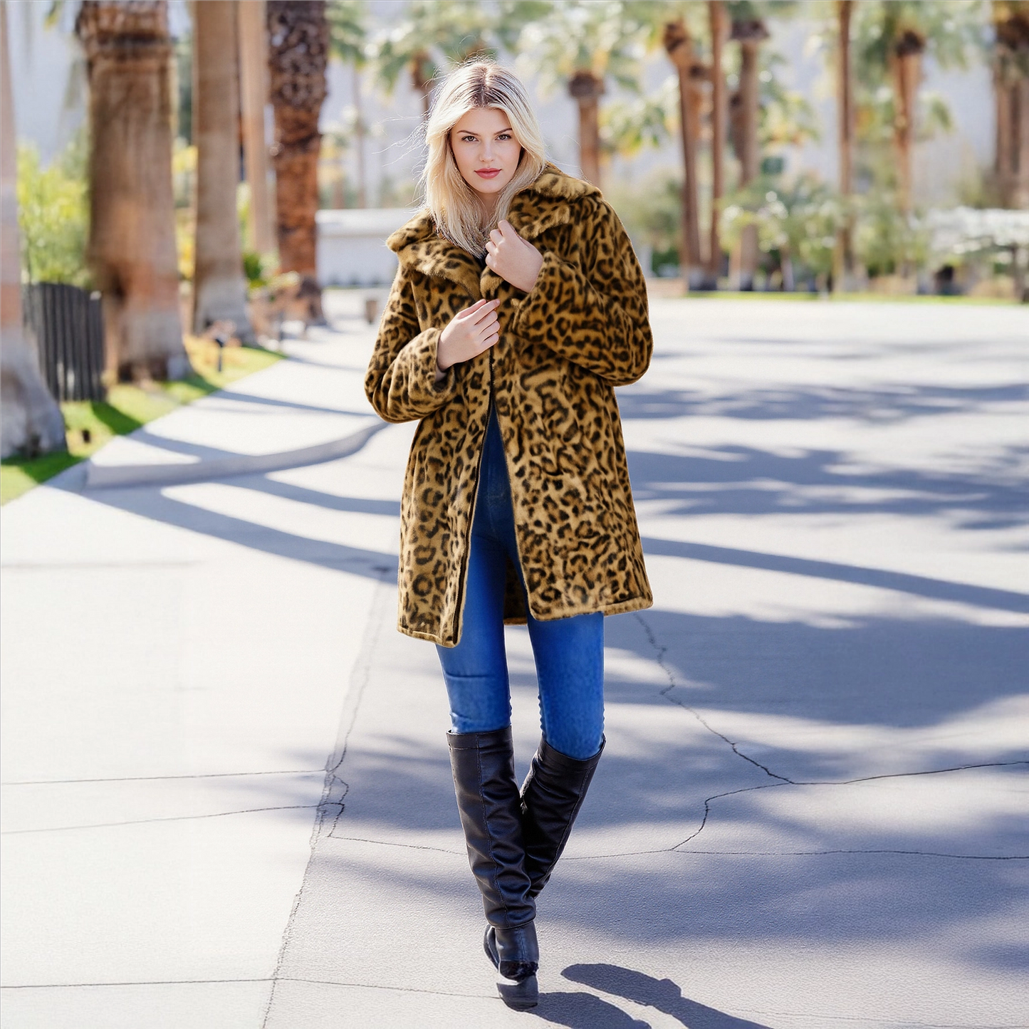Out-Shine | Leopard pattern plush coat