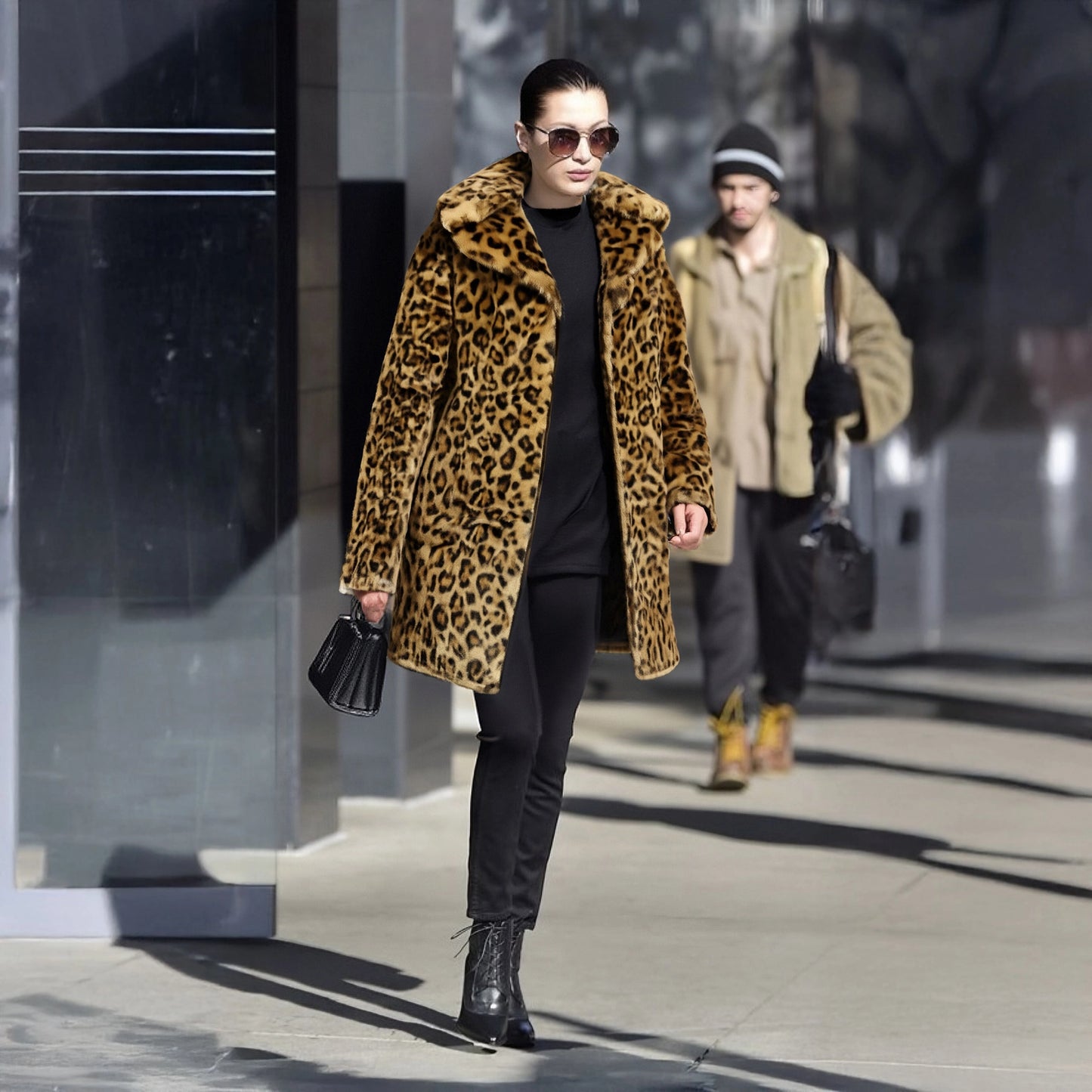 Out-Shine | Leopard pattern plush coat