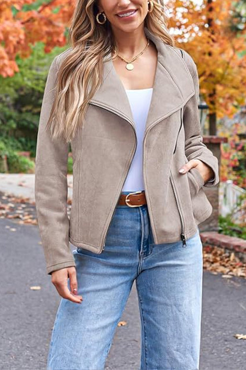 Out-Shine | Up Pocketed Faux Suede Moto Jacket