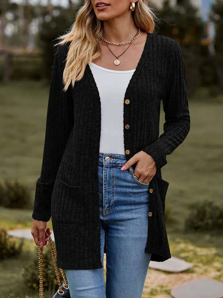 Out-Shine | Wool Long Cardigan with Buttons for Women