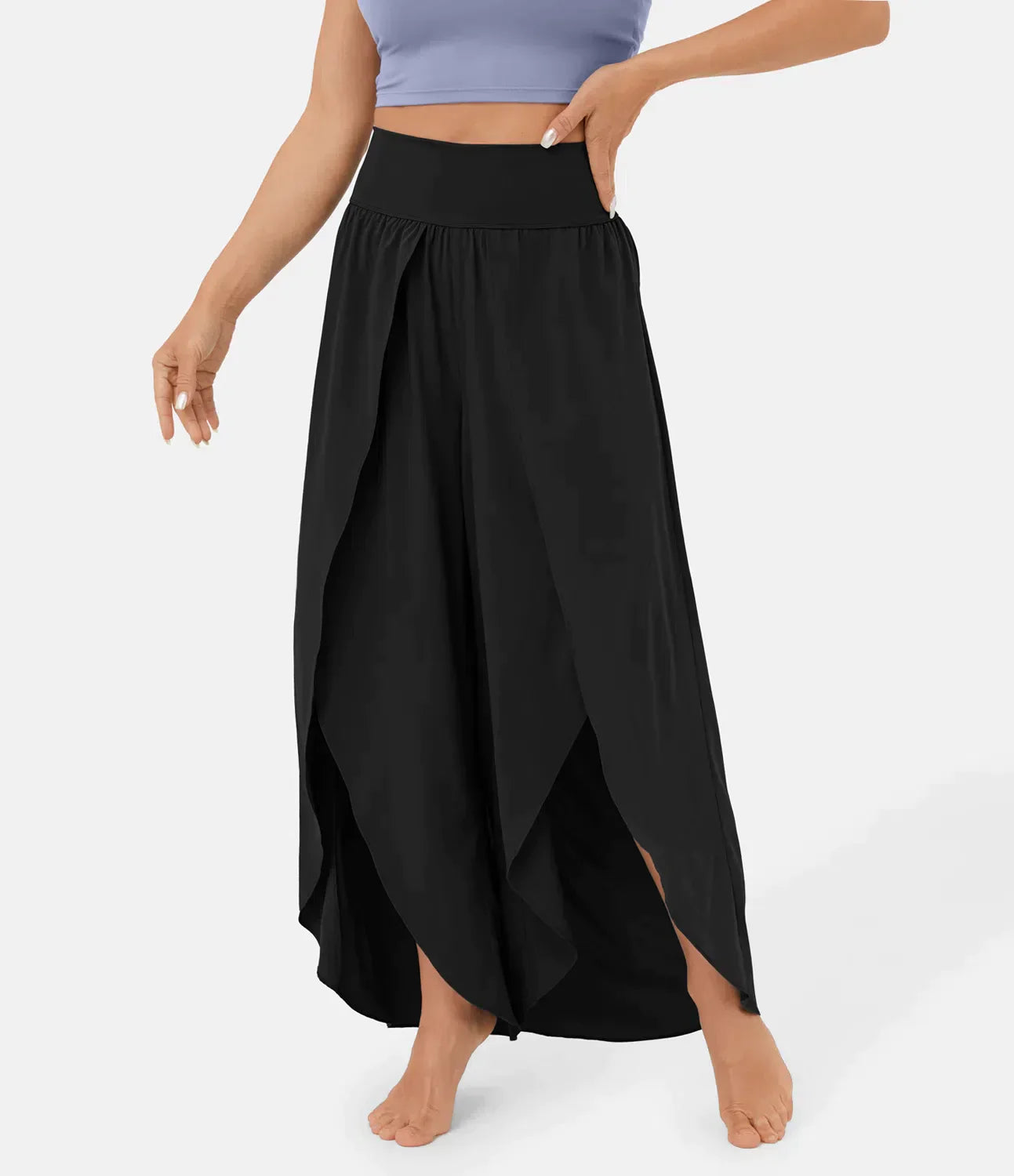 Out-Shine | Airy Black Flapping Women's Pants With Integrated Shorts