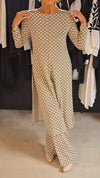 Out-Shine | Women's Round Neck Long Sleeve Polka Dot Print Suit