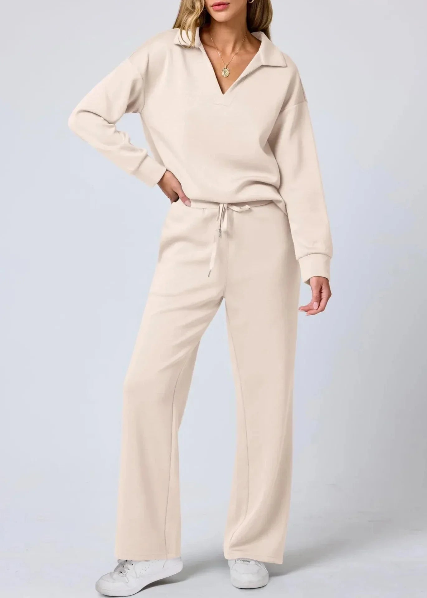 Out-Shine | Collar Pullover & Wide-Leg Pants Set