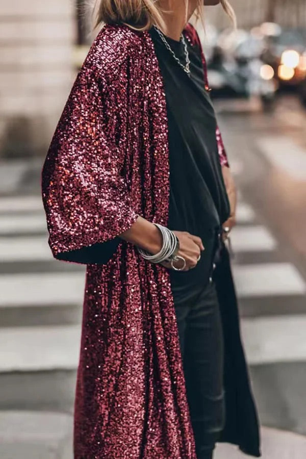 Out-Shine | Glamour Sequin Bell Sleeve Kimono