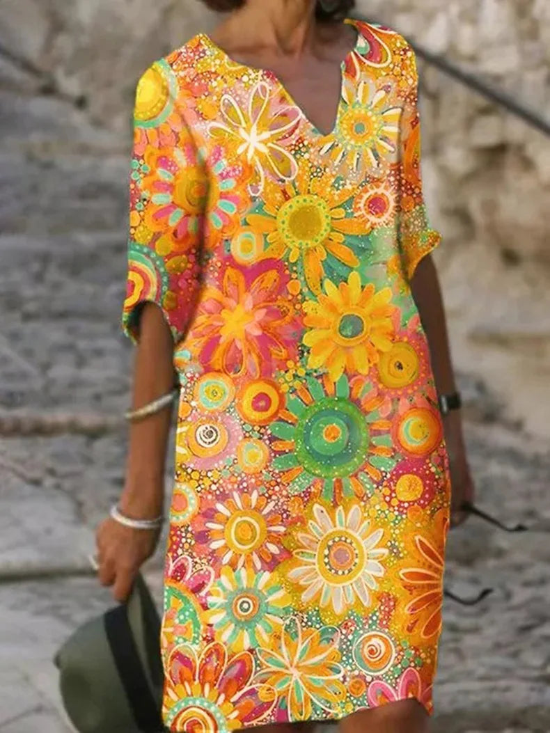 Out-Shine | Flower Dress - Bright Pattern, Comfortable Fit