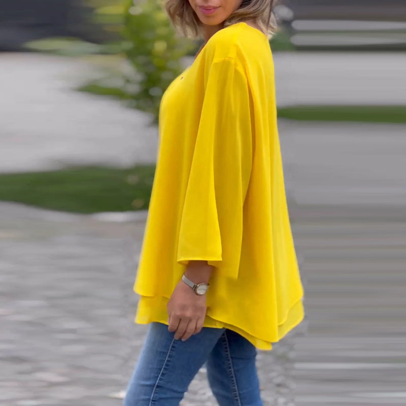Out-Shine | Chiffon zipper top with V-neck