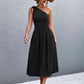 Out-Shine | Asymmetrical One Shoulder Smocked Waist Midi Dress
