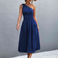 Out-Shine | Asymmetrical One Shoulder Smocked Waist Midi Dress