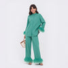 Out-Shine | Feather standing collar long sleeve top and pants set