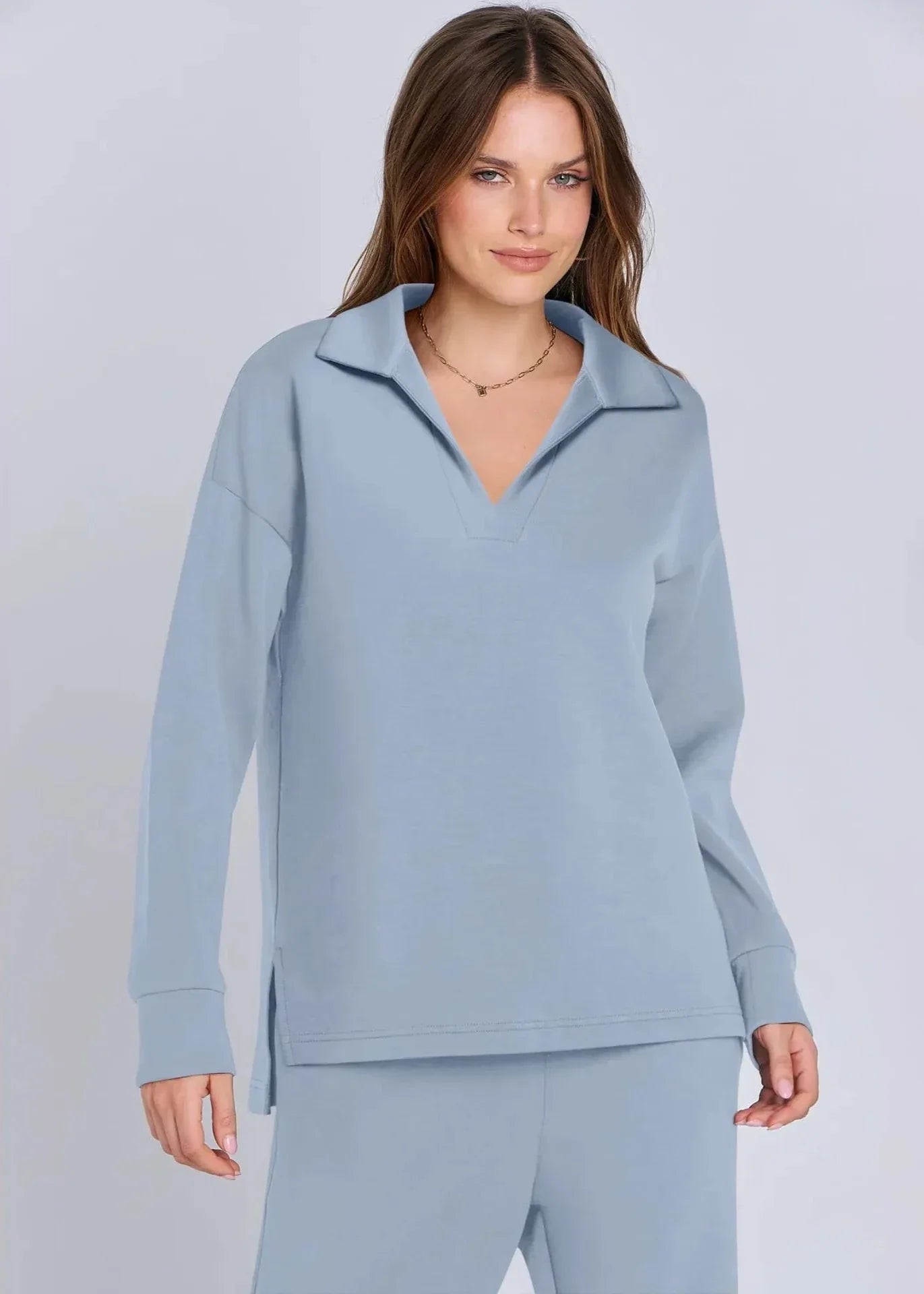 Out-Shine | Collar Pullover & Wide-Leg Pants Set