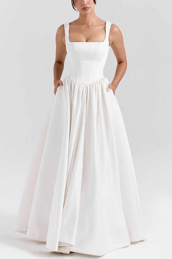 Out-Shine | Straps Corset Solid Color Gowns Maxi Dresses-White