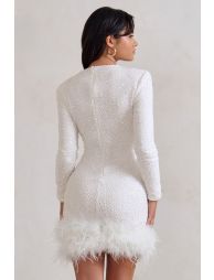Out-Shine | Berry Sequin Feather Hem Mini Dress