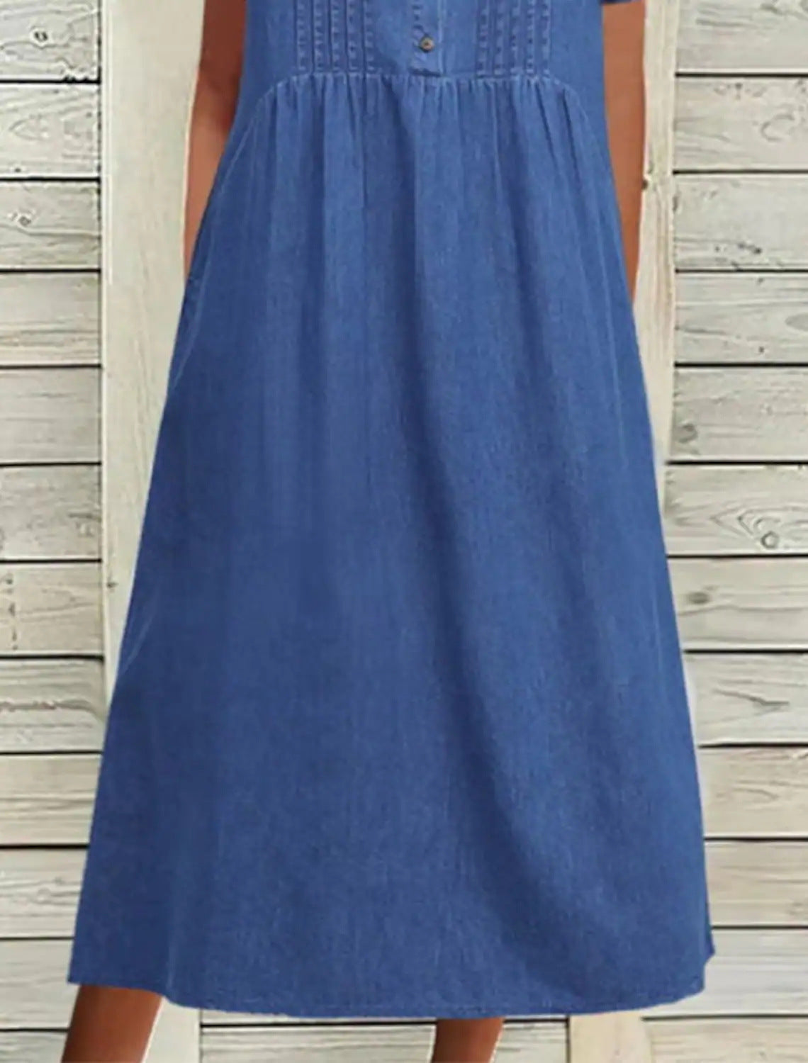 Out-Shine | Shaped Collar Mid-Length Elegant Denim Short Sleeve Dress