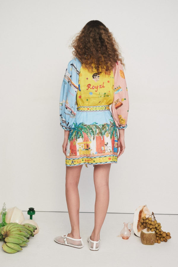 Out-Shine | Blend Unique Print Balloon Sleeve Belted Pocket Shirt Mini Dress