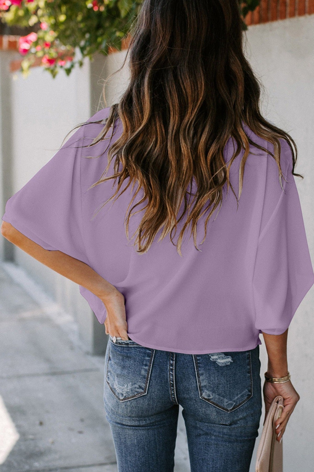 Out-Shine | Chiffon shirt with V neckline