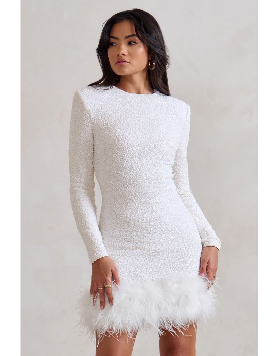 Out-Shine | Berry Sequin Feather Hem Mini Dress