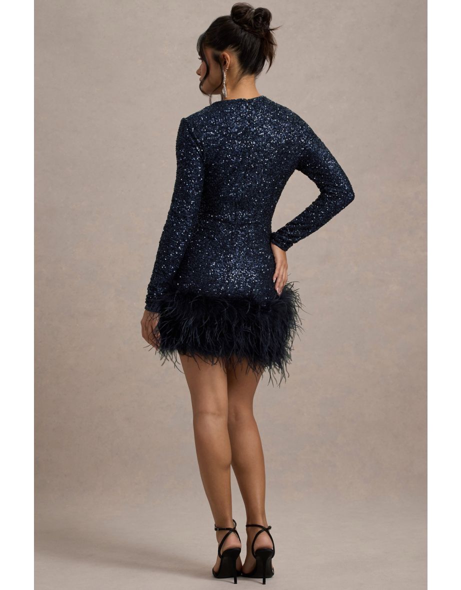Out-Shine | Berry Sequin Feather Hem Mini Dress