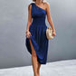Out-Shine | Asymmetrical One Shoulder Smocked Waist Midi Dress