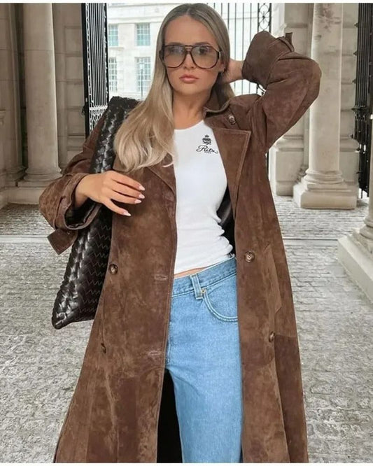 Brilla con luz propia | Abrigo largo de ante 