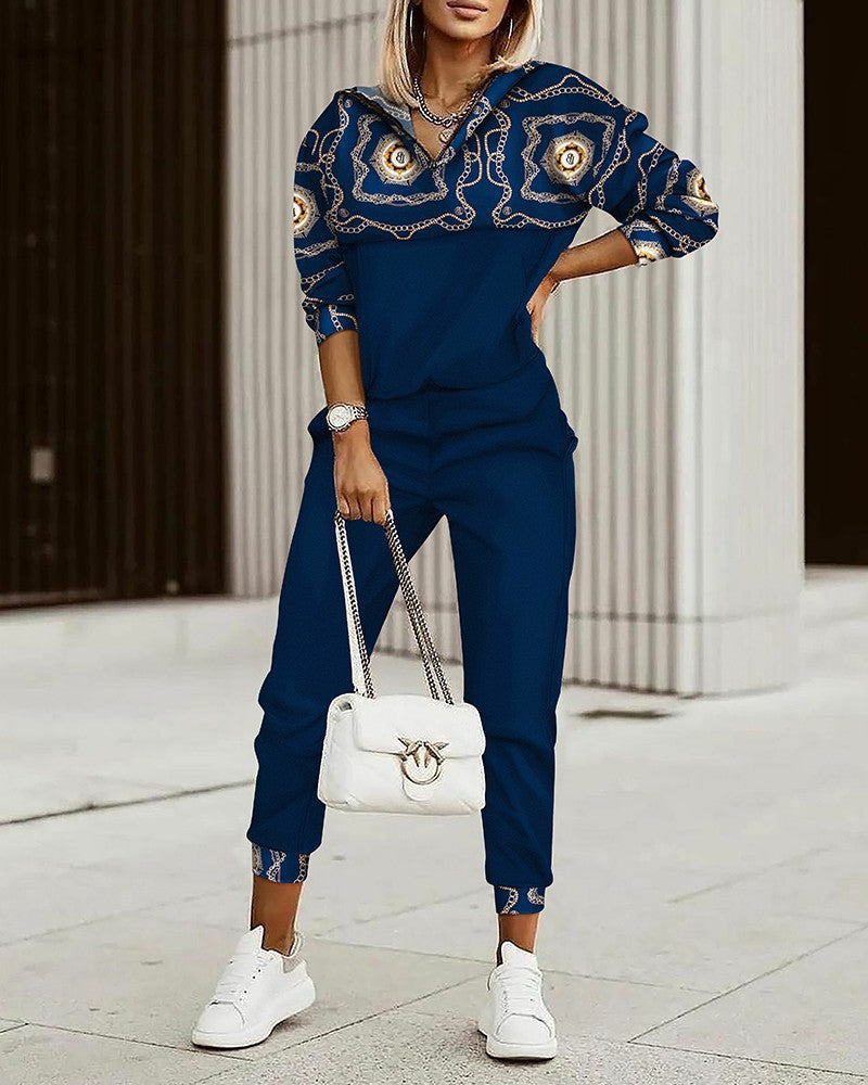 Out-Shine | Commuter Top Printed Trousers Zipper Fashion Suit