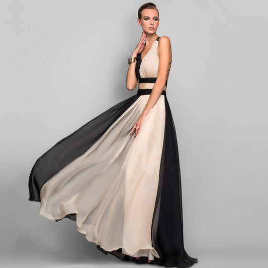 Black and beige evening dress