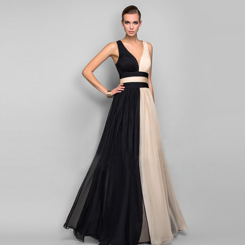 Out-Shine | V neckline Sleeveless color block dress